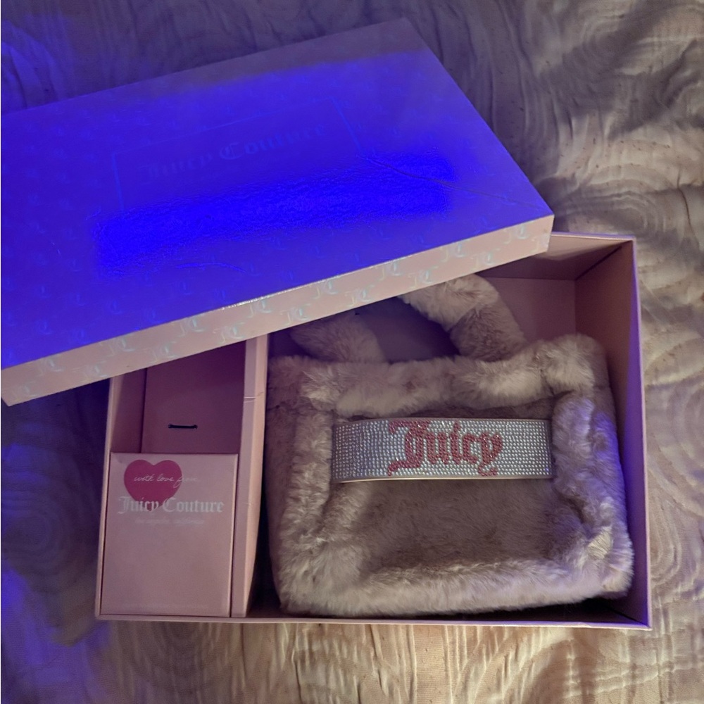 Juicy Couture Beige Faux Fur Bag with Rhinestone Detail